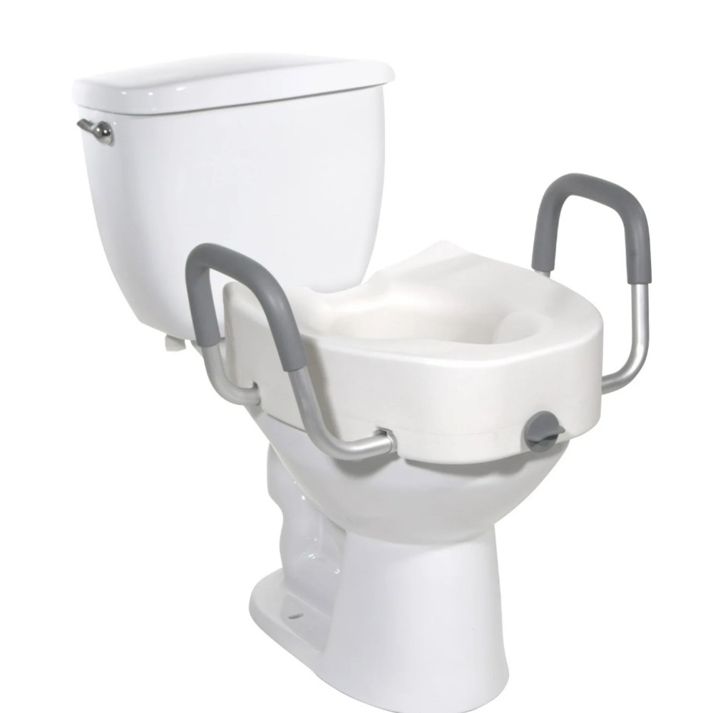 White Raised Toilet Seat with Handles 5” elongated